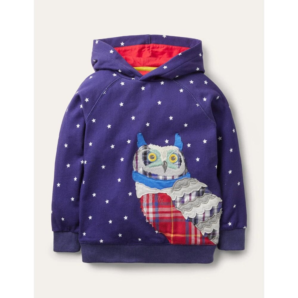MINI BODEN Patchwork Applique Owl Stars Hoodie Sweatshirt, Size 4 - 5 - Picture 11 of 11